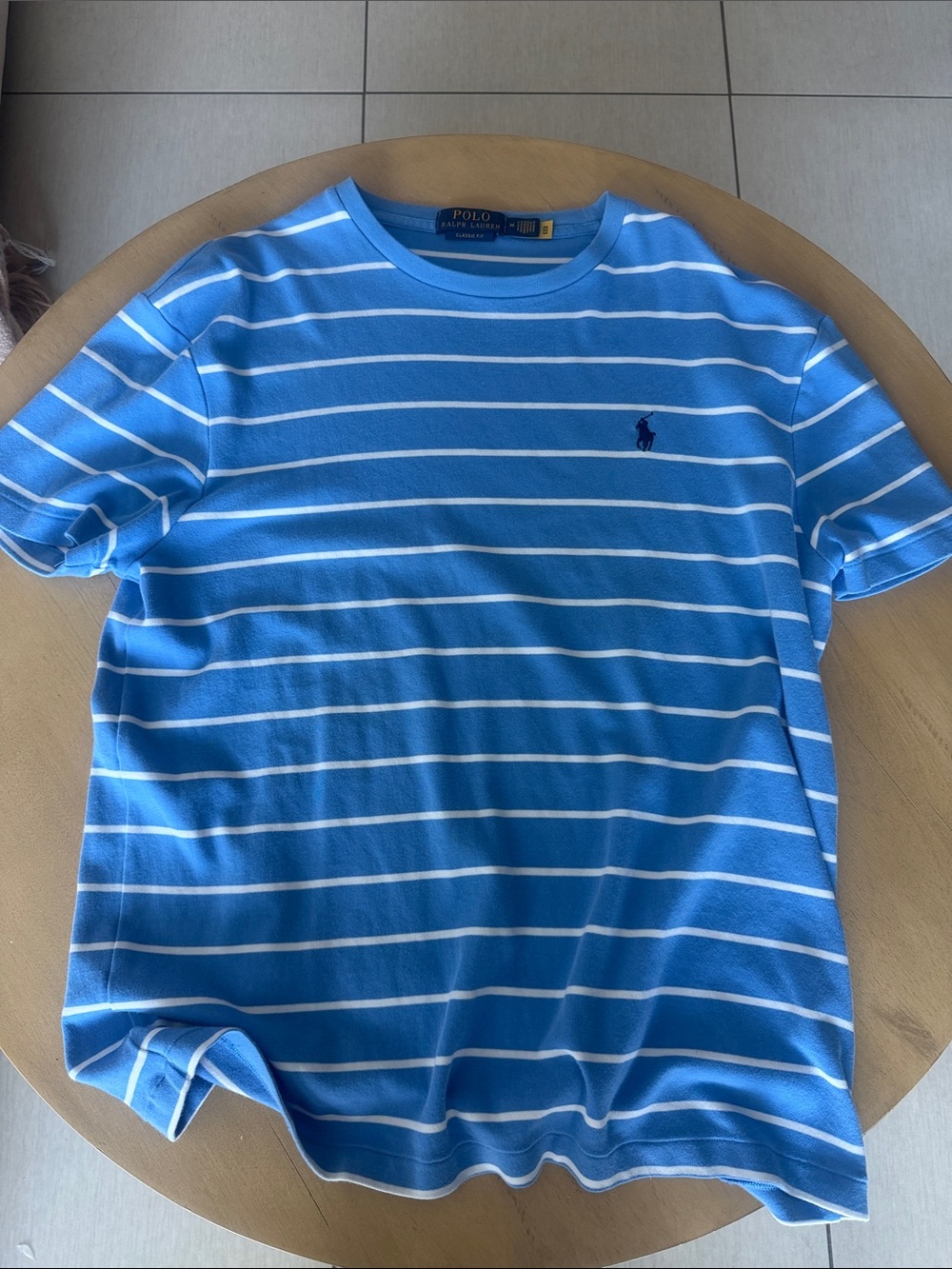 Polo by Ralph Lauren Light Blue and White Striped Short Sleeve Tee